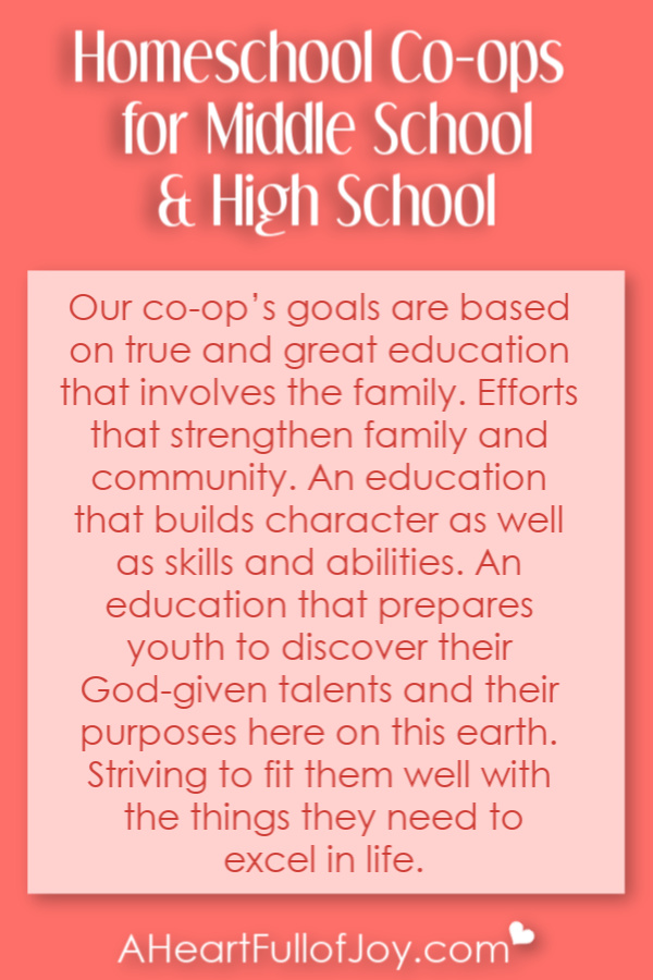 Great goals for our homeschool co-op for teens